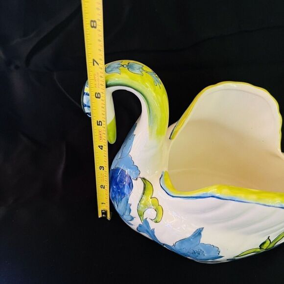 Vintage Planter White Green Ceramic Swan Figurine Figural Flower Pot Floral - Picture 9 of 9